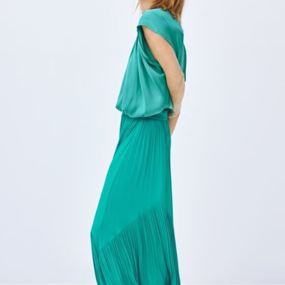 Zara Satin Maxi Skirt in Turquoise - Picture 3 of 12